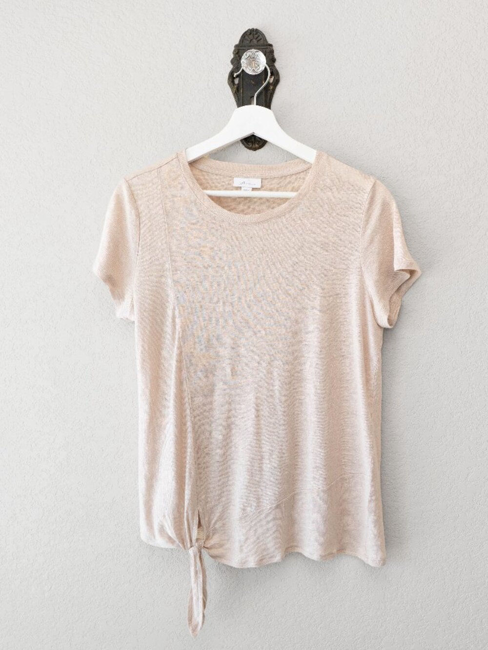 J Jill Small 100% Linen Beige Tie Front Top Short Sleeve Lightweight Summer